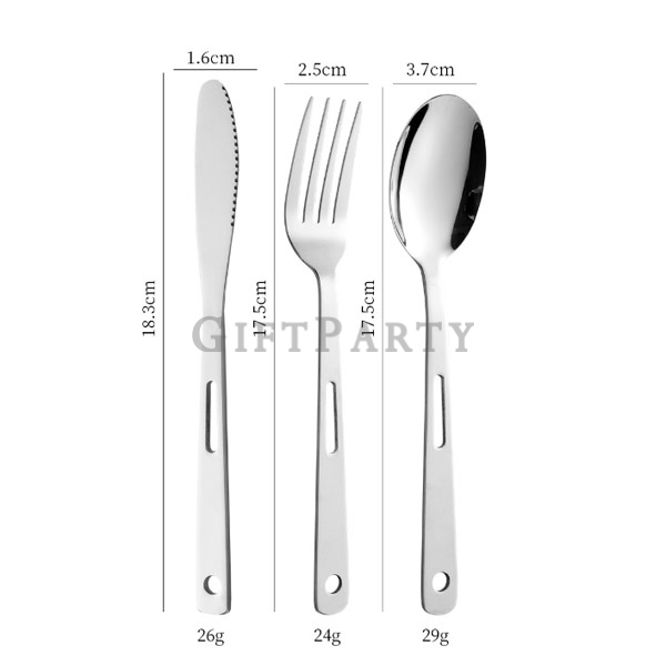 Outdoor camping stainless steel cutlery set with carabiner, stainless steel cutlery set, portable 3-