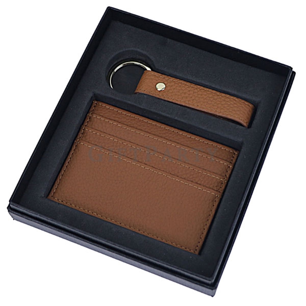 custom leather set, card holder keychain gift, top-grain leather gifts, banking rewards Taipei, bulk