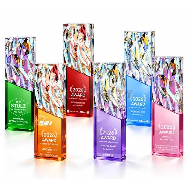 Custom Color-Block Crystal Awards,炫彩拚接水晶獎盃,水晶獎牌,