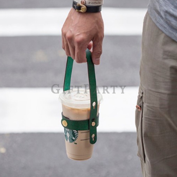 custom cup carrier,branded drink holder,PU leather cup strap,promotional giveaway,corporate gifts,皮革
